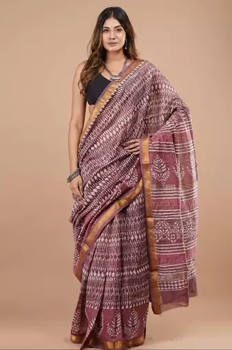 Multicolor maheshwari silk saree with woven borders and beautiful hand block print
