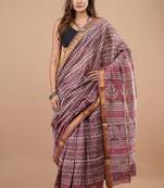 Multicolor maheshwari silk saree with woven borders and beautiful hand block print