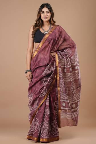 Multicolor maheshwari silk saree with woven borders and beautiful hand block print