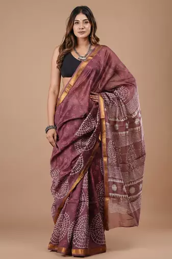 Multicolor maheshwari silk saree with woven borders and beautiful hand block print