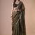 Green maheshwari silk saree with woven borders and beautiful hand block print