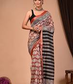 Multicolor maheshwari silk saree with woven borders and beautiful hand block print