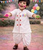 Boys white cotton angrakha kurta dhoti set     holi special edition
