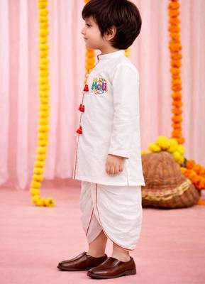 Boys white cotton angrakha kurta dhoti set     holi special edition 3