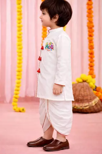 Boys white cotton angrakha kurta dhoti set     holi special edition