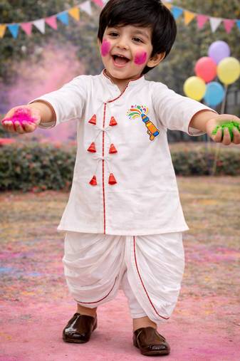 Boys white cotton angrakha kurta dhoti set     holi special edition