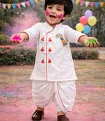 Boys white cotton angrakha kurta dhoti set     holi special edition