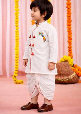 Boys white cotton angrakha kurta dhoti set     holi special edition 3