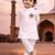 Boys white pure cotton kurta pyjama set with eid mubarak print