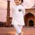 Boys white pure cotton kurta pyjama set with eid mubarak print