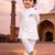 Boys white pure cotton kurta pyjama set with eid mubarak print