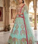 Designer Sea Green Silk Lehenga with Traditional Elephant Embroidery Work