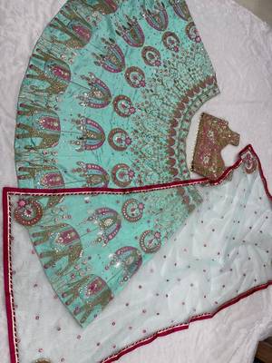 Designer Sea Green Silk Lehenga with Traditional Elephant Embroidery Work 3