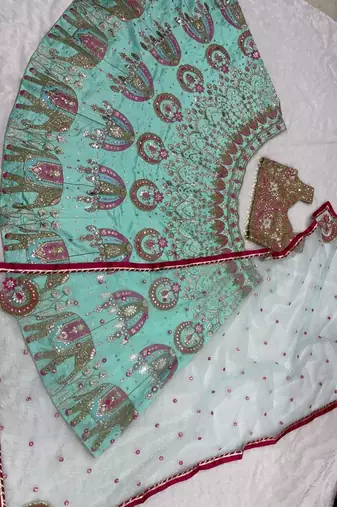 Designer Sea Green Silk Lehenga with Traditional Elephant Embroidery Work