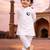 Boys white pure cotton kurta pyjama set with eid mubarak print