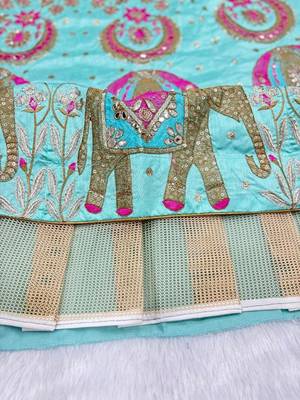 Designer Sea Green Silk Lehenga with Traditional Elephant Embroidery Work 5