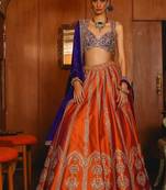 Orange Silk Embroidered Lehenga Choli with Purple Dupatta for Wedding Wear