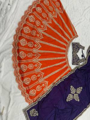Orange Silk Embroidered Lehenga Choli with Purple Dupatta for Wedding Wear 3