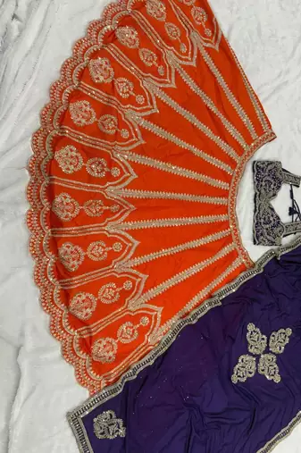 Orange Silk Embroidered Lehenga Choli with Purple Dupatta for Wedding Wear