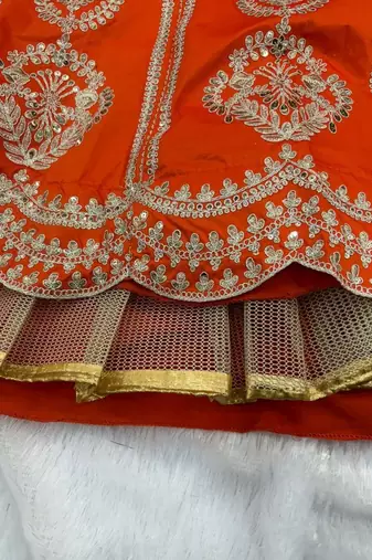 Orange Silk Embroidered Lehenga Choli with Purple Dupatta for Wedding Wear