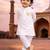 Boys white pure cotton kurta pyjama set with eid mubarak print