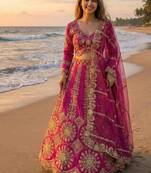 Traditional Rani Pink Embroidered Bridal Wear Lehenga Set