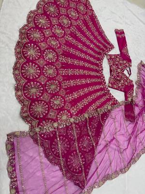 Traditional Rani Pink Embroidered Bridal Wear Lehenga Set 2