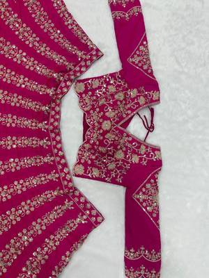 Traditional Rani Pink Embroidered Bridal Wear Lehenga Set 3