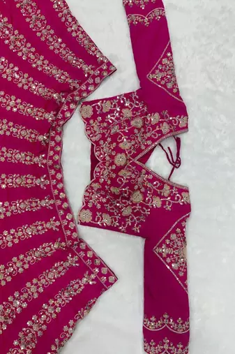 Traditional Rani Pink Embroidered Bridal Wear Lehenga Set