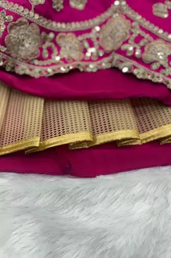 Traditional Rani Pink Embroidered Bridal Wear Lehenga Set