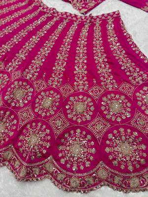 Traditional Rani Pink Embroidered Bridal Wear Lehenga Set 5