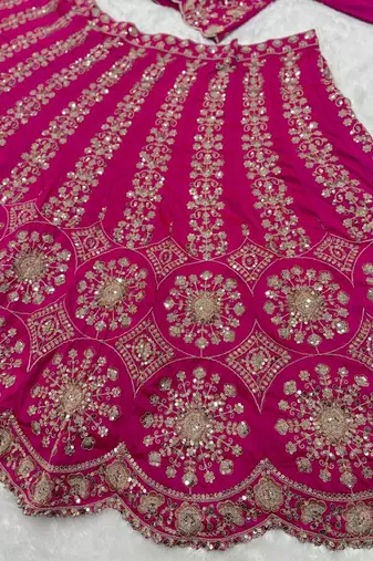Traditional Rani Pink Embroidered Bridal Wear Lehenga Set