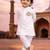 Boys white pure cotton kurta pyjama set with eid mubarak print