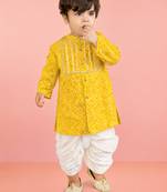 Baby boys yellow pure cotton bandhani print kurta dhoti set
