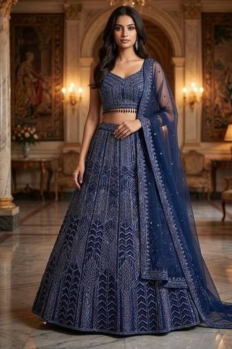 Luxury Navyblue Wedding Lehenga Choli with Rich Embroidered Work