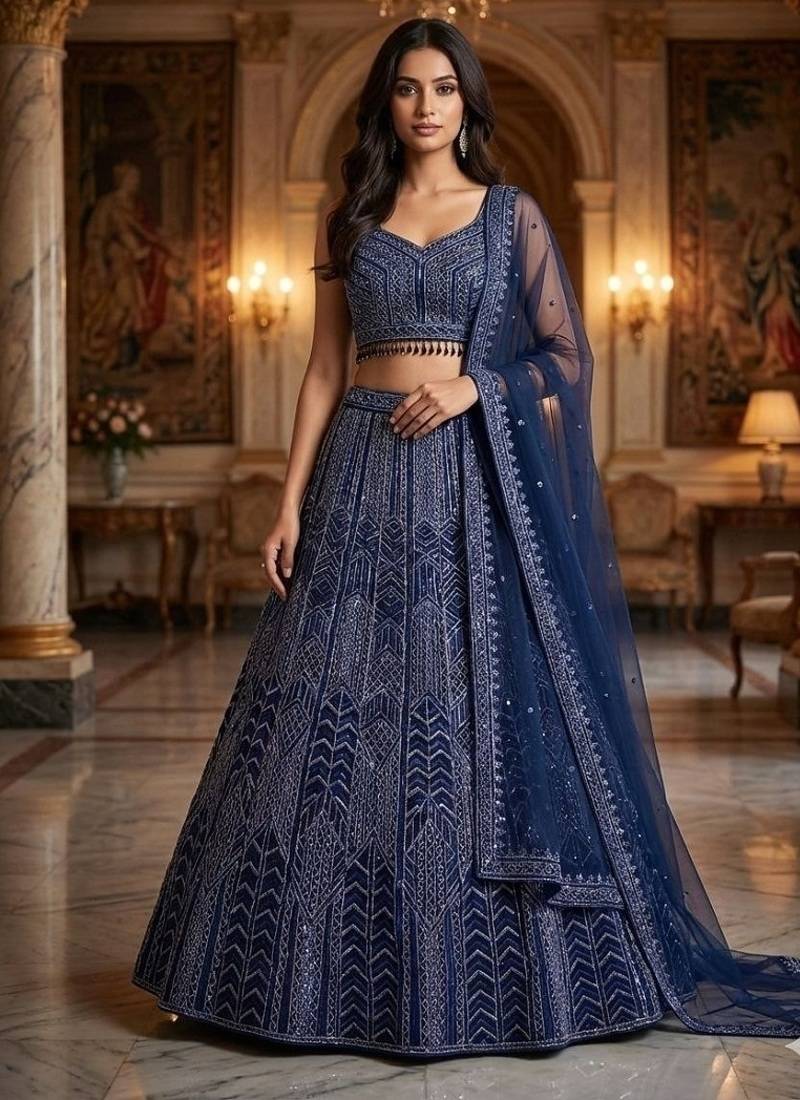 Luxury Navyblue Wedding Lehenga Choli with Rich Embroidered Work