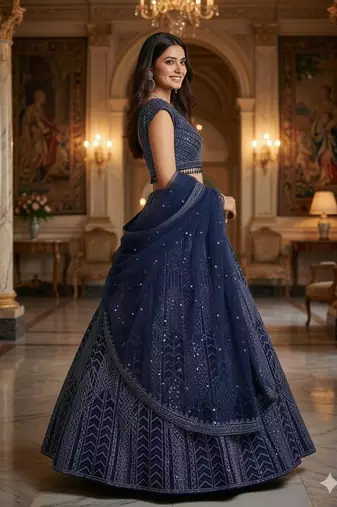 Luxury Navyblue Wedding Lehenga Choli with Rich Embroidered Work
