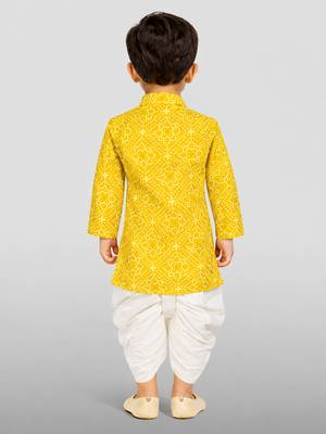Baby boys yellow pure cotton bandhani print kurta dhoti set 4