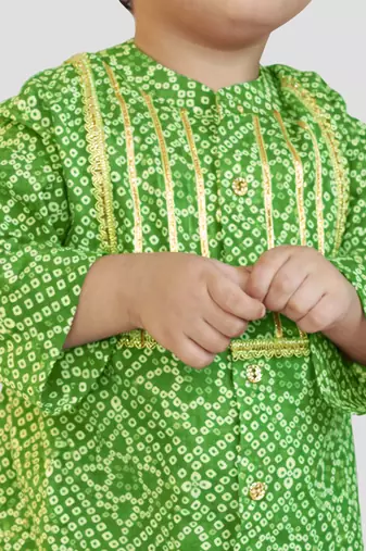 Baby boys green pure cotton bandhani print kurta dhoti set