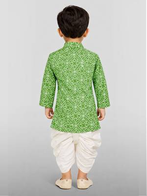 Baby boys green pure cotton bandhani print kurta dhoti set 4