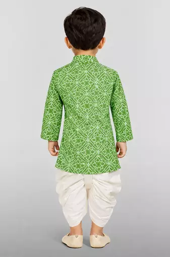 Baby boys green pure cotton bandhani print kurta dhoti set