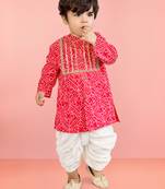 Baby boys red pure cotton bandhani print kurta dhoti set