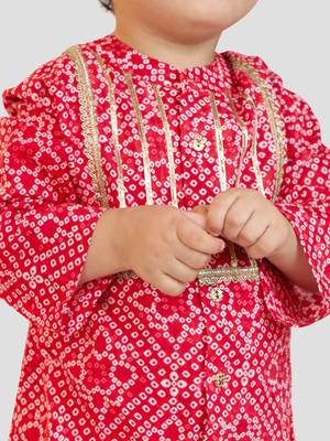 Baby boys red pure cotton bandhani print kurta dhoti set 2