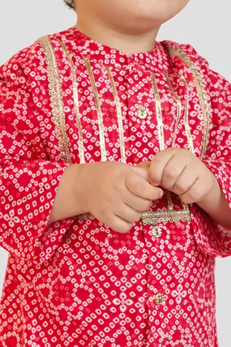 Baby boys red pure cotton bandhani print kurta dhoti set
