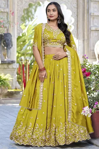 Women's Chinon Embroiderd Semi-Stitched Lehenga Choli With Dupatta