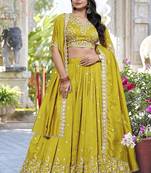 Women's Chinon Embroiderd Semi-Stitched Lehenga Choli With Dupatta