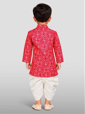 Baby boys red pure cotton bandhani print kurta dhoti set 4