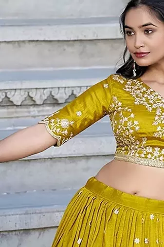 Women's Chinon Embroiderd Semi-Stitched Lehenga Choli With Dupatta