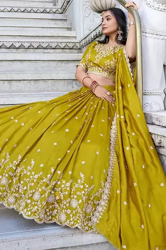 Women's Chinon Embroiderd Semi-Stitched Lehenga Choli With Dupatta