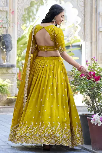 Women's Chinon Embroiderd Semi-Stitched Lehenga Choli With Dupatta